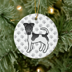 Svart Och Vit Smooth Fox Terrier Tecknad Hund Julgransprydnad Keramik
