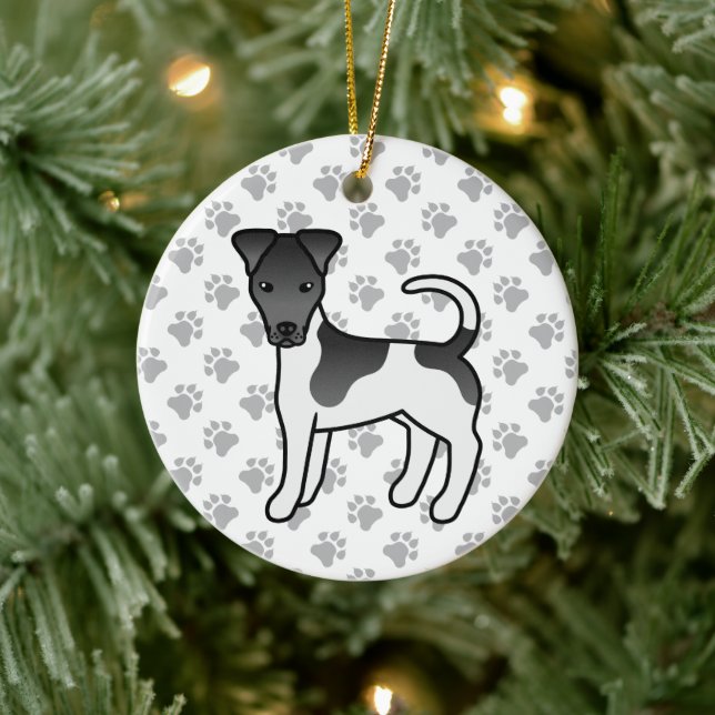 Svart Och Vit Smooth Fox Terrier Tecknad Hund Julgransprydnad Keramik (Träd)