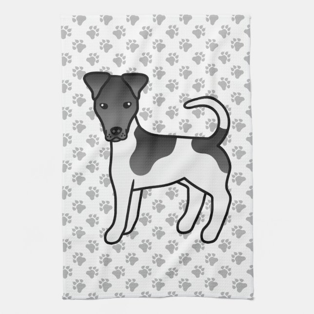 Svart Och Vit Smooth Fox Terrier Tecknad Hund Kökshandduk (Vertikal)