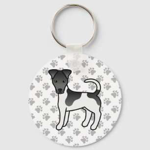 Svart Och Vit Smooth Fox Terrier Tecknad Hund Nyckelring