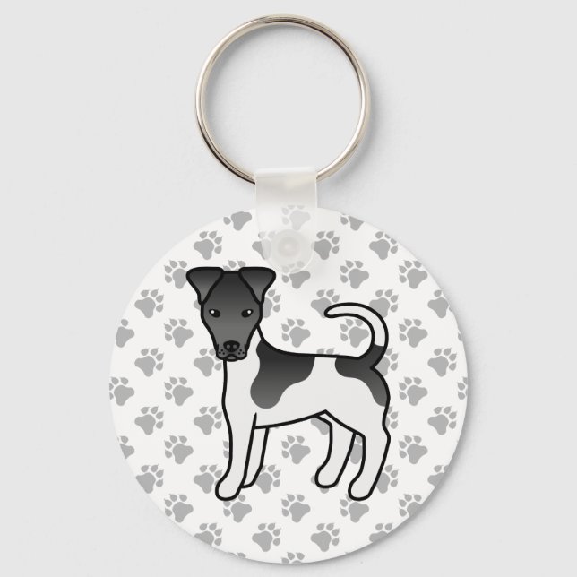 Svart Och Vit Smooth Fox Terrier Tecknad Hund Nyckelring (Framsida)