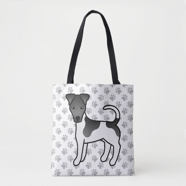 Svart Och Vit Smooth Fox Terrier Tecknad Hund Tygkasse (Framsida)