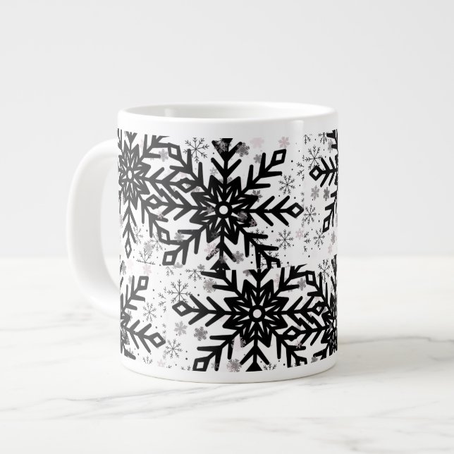 svart och vit snöflinga mugg jumbo mugg (Framsida vänster)