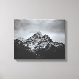 Svart och vit snöig bergsbild på duk canvastryck