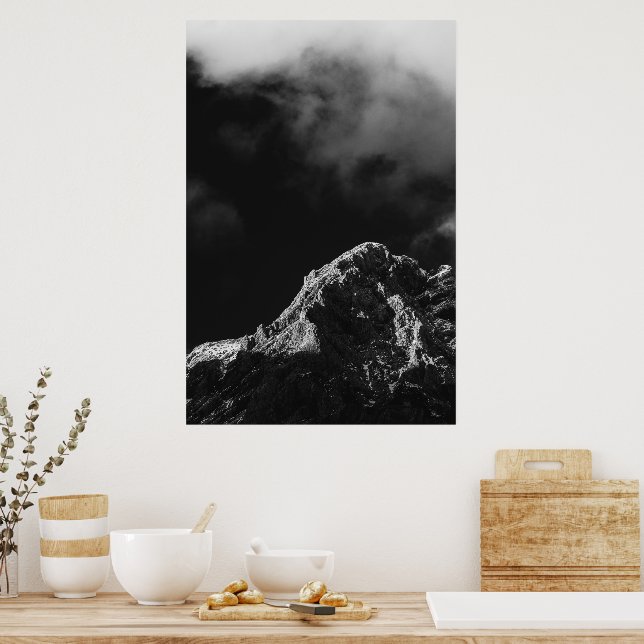 Svart och vit solbelyst berg poster (Kök)