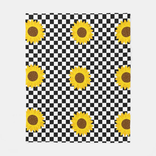 Svart och vit solrossolrosschaktad blomma Mönster Fleecefilt (Framsidan)