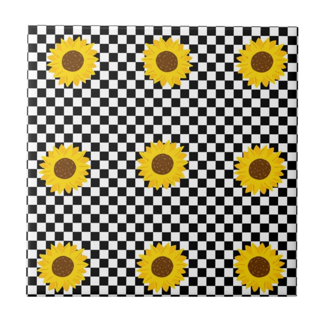 Svart och vit solrossolrosschaktad blomma Mönster Kakelplatta (Framsidan)
