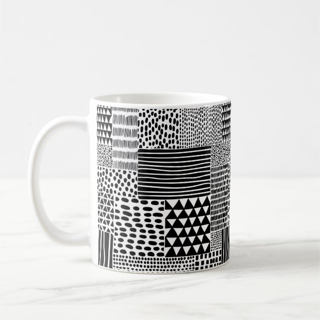 Svart och vit sömlös doodle mönster. Handritning Kaffemugg (Vänster)