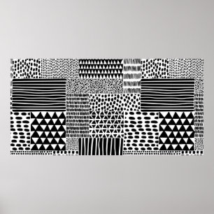 Svart och vit sömlös doodle mönster. Handritning Poster