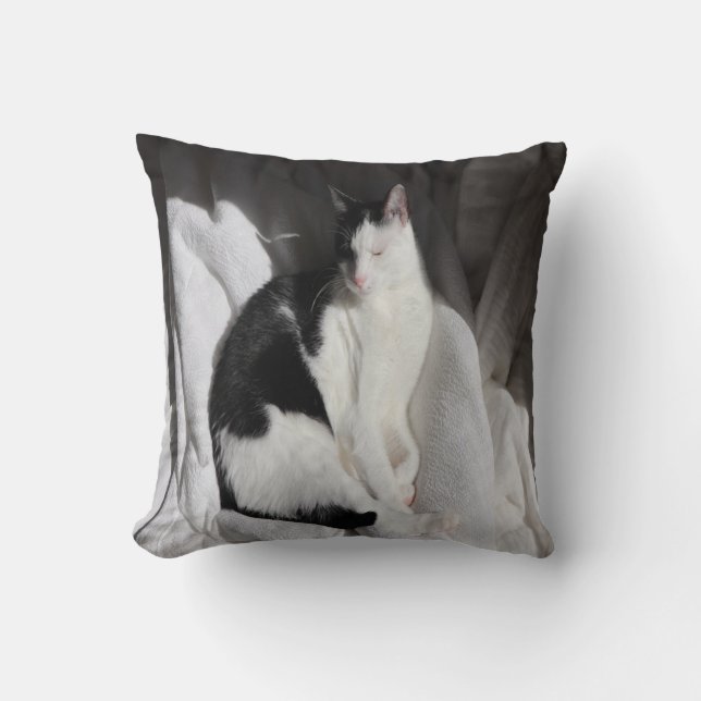 Svart och vit sömnkatt/lägg till foto på ditt säll kudde (Framsida)