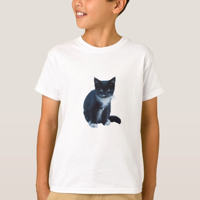 Svart och vit söt kattunge Tuxedo T Shirt (Framsida)