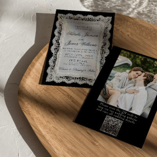 Svart och vit spetsdoily Foto QR-kod Bröllop Inbjudningar