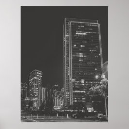 Svart och vit stadsbild Nattljus Poster