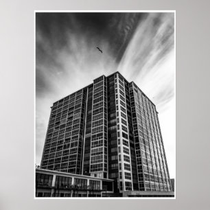 Svart och vit stadsmodern arkitektur väggkonst