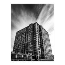 Svart och vit stadsmodern arkitektur väggkonst