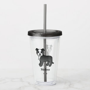 Svart Och Vit Staffie Söt Tecknad Hund & Namn Take Away Mugg