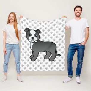 Svart Och Vit Staffie Söt Tecknad Hund & Tassar Fleecefilt