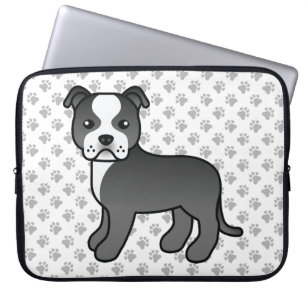 Svart Och Vit Staffie Söt Tecknad Hund & Tassar Laptop Fodral