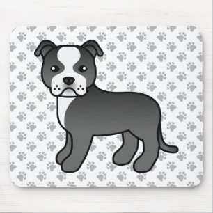 Svart Och Vit Staffie Söt Tecknad Hund & Tassar Musmatta