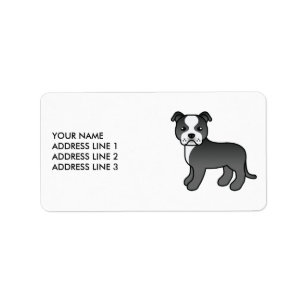 Svart Och Vit Staffie Söt Tecknad Hund & Text Adressetikett