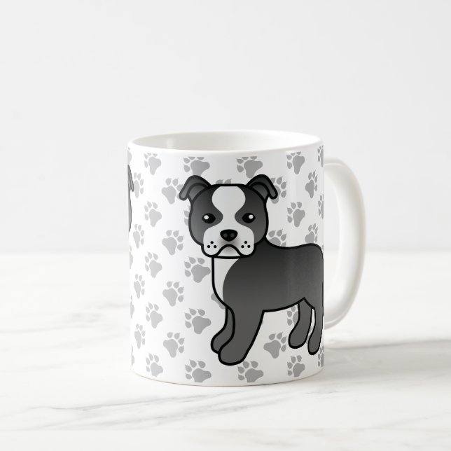 Svart och vit Staffordshire Bull Terrier Hund Kaffemugg (Framsida höger)