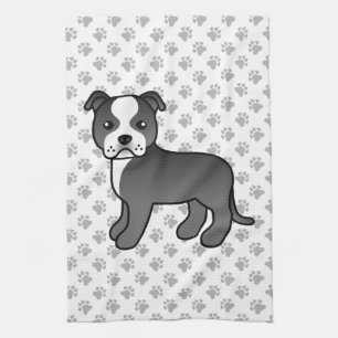 Svart och vit Staffordshire Bull Terrier Hund Kökshandduk