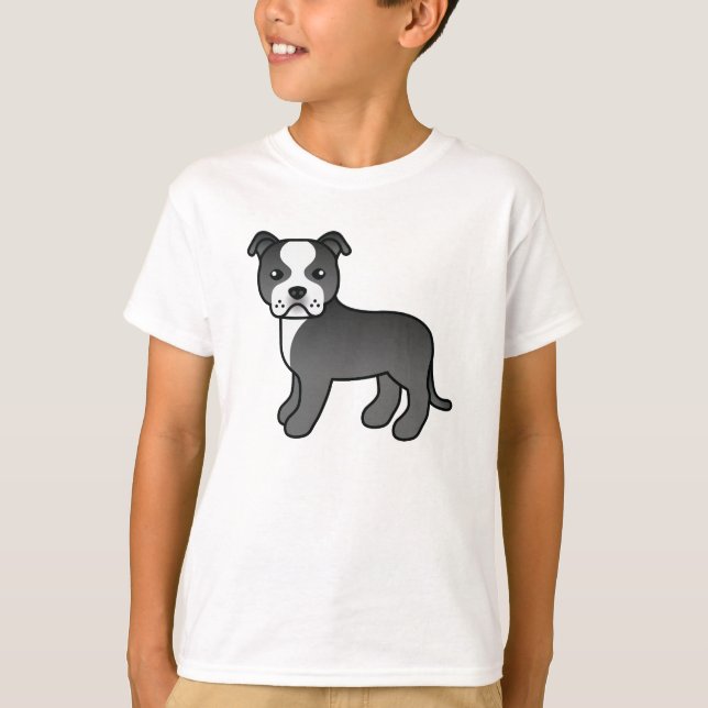 Svart och vit Staffordshire Bull Terrier Hund T-shirt (Framsida)