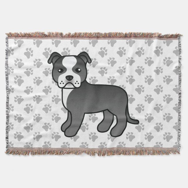 Svart och vit Staffordshire Bullterrier hund Filt (Framsidan)