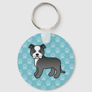 Svart Och Vit Staffordshire Bullterrier Hund Nyckelring