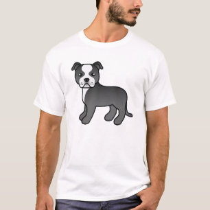 Svart Och Vit Staffordshire Bullterrier Hund Tee Shirt