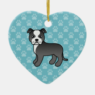 Svart och vit Staffordshire Bullterrier-ritning Julgransprydnad Keramik