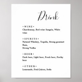 Svart och vit. Stilren minimal wedding menydrinkba Poster