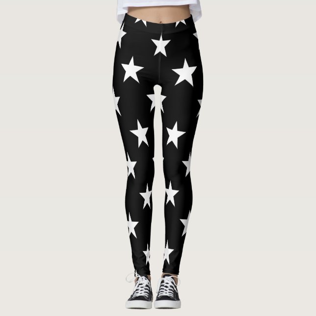 Svart och vit stjärnmönster Enkel Modern Trendig Leggings (Framsida)