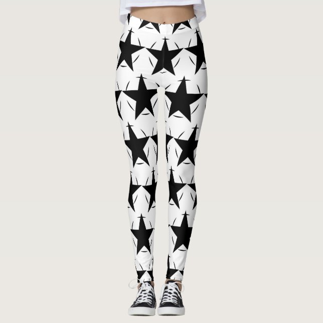 Svart och vit stjärnor cirkel Geometric Mönster Leggings (Framsida)