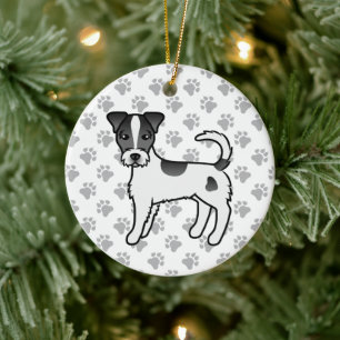 Svart och vit strävhårig Parson Russell Terrier Julgransprydnad Keramik