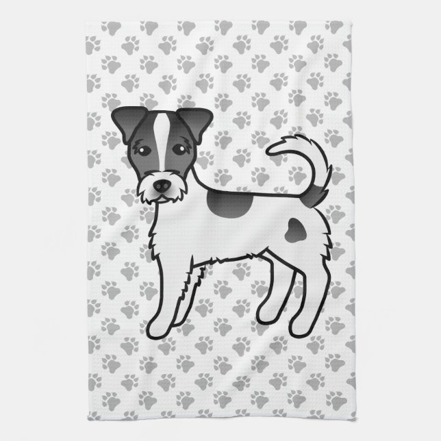 Svart och vit strävhårig Parson Russell Terrier Kökshandduk (Vertikal)