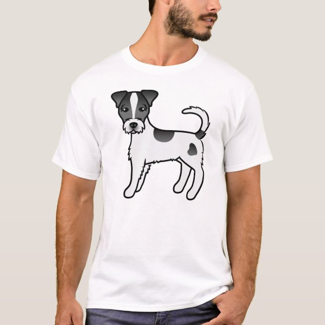 Svart och vit strävhårig Parson Russell Terrier T Shirt (Framsida)
