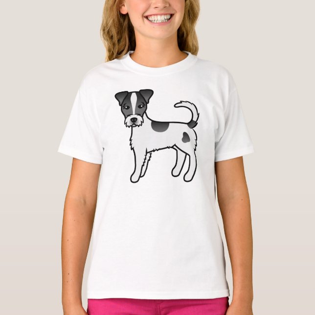 Svart och vit strävhårig Parson Russell Terrier T Shirt (Framsida)