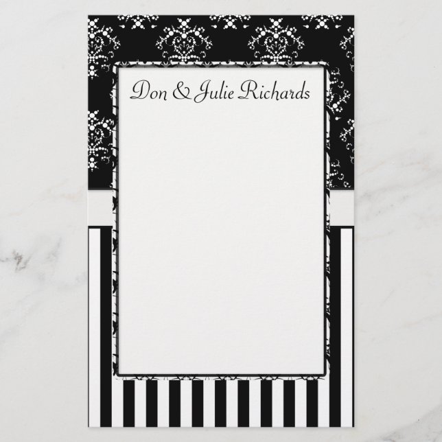 Svart och vit stripe Baroque Brevpapper (Framsida)