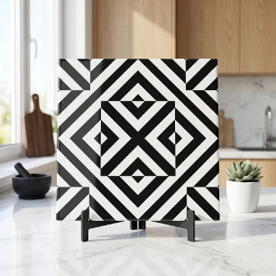Svart och vit stripe Op Art Geometric Mönster Kakelplatta