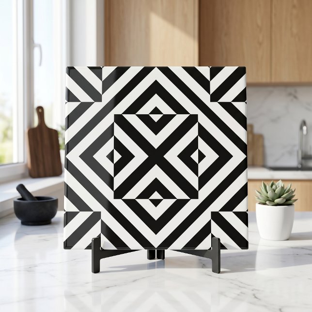 Svart och vit stripe Op Art Geometric Mönster Kakelplatta (Skapare uppladdad)