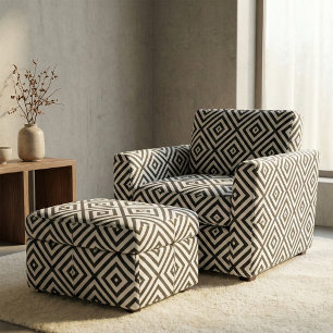 Svart och vit stripe Op Art Geometric Mönster Tyg