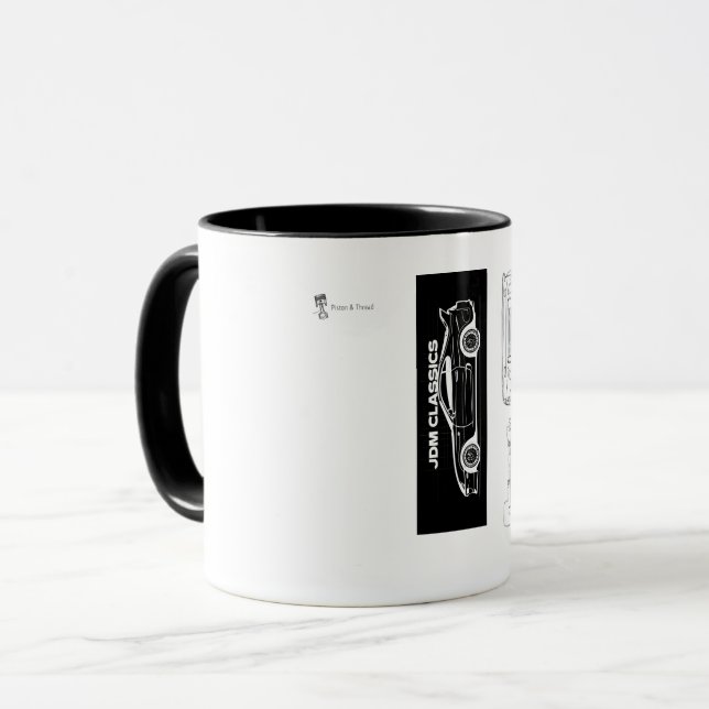 Svart och Vit Supra Mugg | Piston & Thread (Framsida vänster)