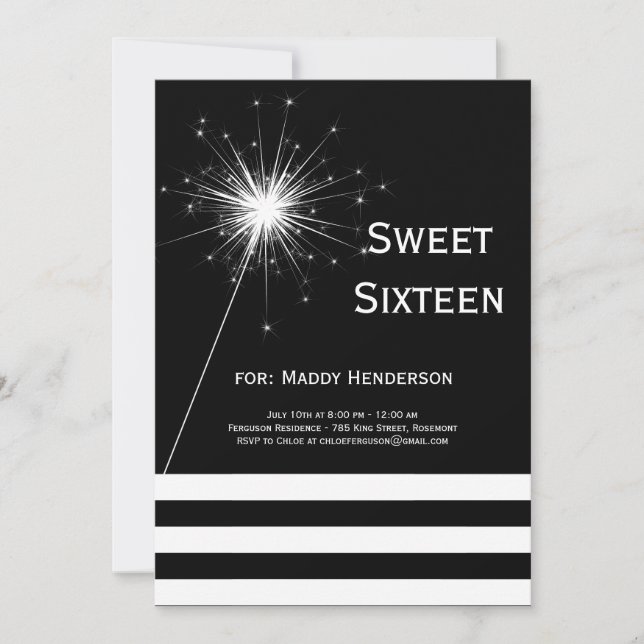Svart och vit Sweet sixteen-inbjudan Inbjudningar (Framsida)