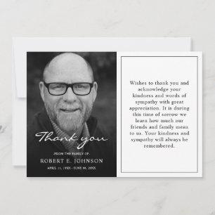 Svart och vit sympati Grief Loss Funeral Photo Tack Kort
