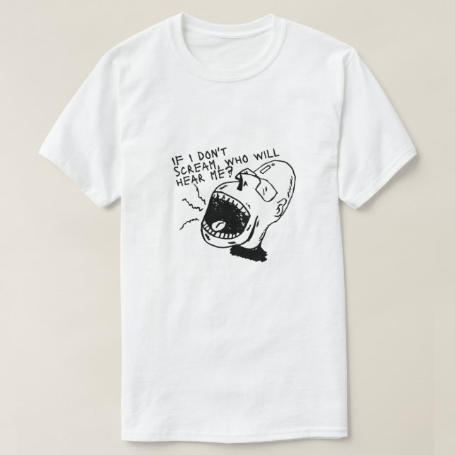 Svart och vit T-shirt med skrikande ansikte (Design framsida)