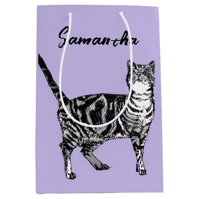 Svart och vit tabby katt tjej namn lila  (Framsidan)