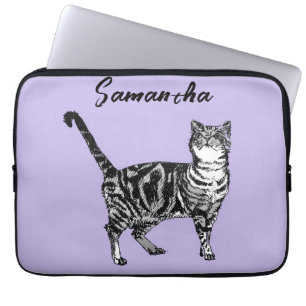 Svart och vit tabby katt tjej namn lila laptop fodral