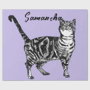 Svart och vit tabby katt tjej namn lila presentpapper