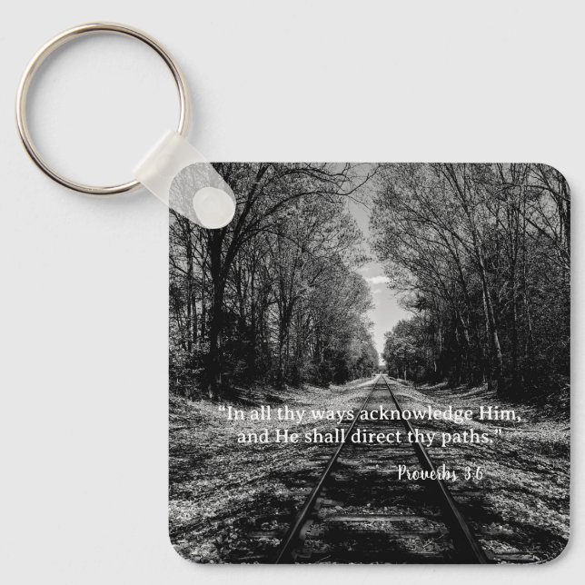 Svart och vit tågrälsordspråk Skrift Nyckelring (Framsida)